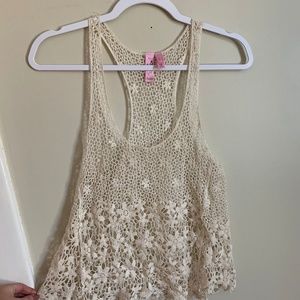 Open Weave Floral Lace Cropped Tank Top (XS)